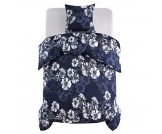 vidaXL Funda nórdica 2 piezas diseño floral 155x220/80x80 azul marino