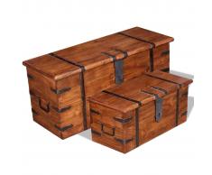 vidaXL Set de baúl de almacenamiento de madera maciza 2 unidades