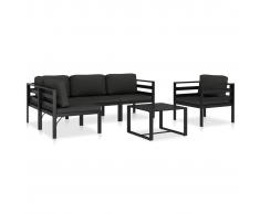 vidaXL Set muebles de jardín 6 pzas y cojines aluminio gris antracita