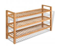 vidaXL Zapatero con 3 estantes madera maciza de roble 100x27x59,5 cm