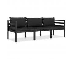 vidaXL Set muebles de jardín 3 pzas y cojines aluminio gris antracita