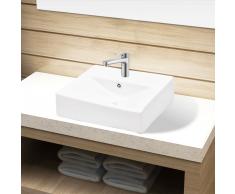 vidaXL Lavabo rectangular de cerámica hueco de grifo/desagüe blanco