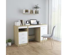 vidaXL Escritorio de aglomerado blanco y roble Sonoma 140x50x76 cm