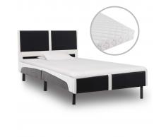 vidaXL Cama con colchón cuero sintético blanco y negro 90x200 cm