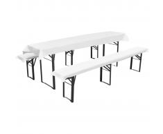 vidaXL Mantel para 1 mesa alargada y 2 fundas blancas para 2 bancos, 240x70cm