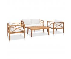 vidaXL Juego muebles de jardín 4 piezas y cojines madera maciza teca