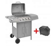 vidaXL Barbacoa grill de gas 4+1 quemadores plateada