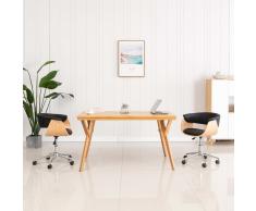 vidaXL Silla de oficina giratoria madera curvada cuero sintético negro