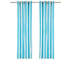 vidaXL Cortinas con anillas de metal 2 pzas tela azul rayas 140x245 cm