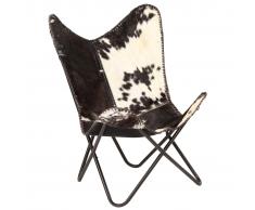vidaXL Silla Butterfly de piel de cabra auténtica negra y blanca