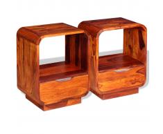 vidaXL Mesita de noche con cajón 2 unids madera sheesham 40x30x50 cm
