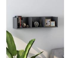 vidaXL Estante de pared para CD aglomerado gris brillante 75x18x18cm