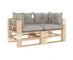 vidaXL Sofá de palés jardín de 2 plazas madera con cojines gris taupe