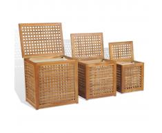 vidaXL Juego de cestos para la ropa 3 unidades madera teca