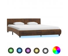 vidaXL Estructura de cama con LED tela marrón 180x200 cm
