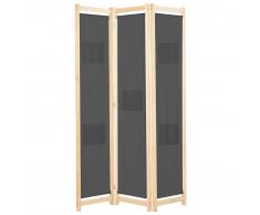 vidaXL Biombo divisor de 3 paneles de tela gris 120x170x4 cm