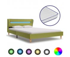 vidaXL Cama con LED y colchón viscoelástico tela verde 140x200 cm
