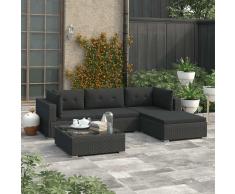 vidaXL Set muebles de jardín y cojines 5 piezas ratán sintético negro