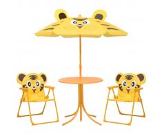 vidaXL Mesa y sillas de jardín infantil 3 pzas con sombrilla amarillo