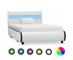 vidaXL Estructura de cama con LED cuero sintético blanco 90x200 cm