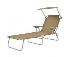 vidaXL Tumbona plegable con toldo de acero gris topo