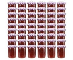 vidaXL Tarros de mermelada de vidrio tapa blanca y morado 48 uds 400ml