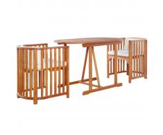 vidaXL Mesa y sillas de jardín 3 piezas y cojines madera de eucalipto