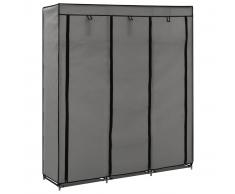 vidaXL Armario con compartimentos y varillas tela gris 150x45x175 cm
