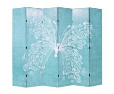 vidaXL Biombo divisor plegable 228x170 cm mariposa azul