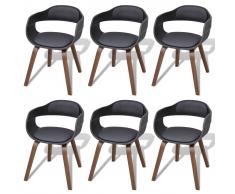 vidaXL Sillas de comedor 6 uds madera curvada cuero sintético negro