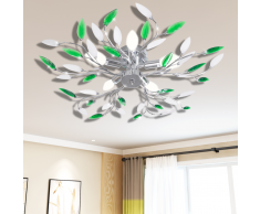 vidaXL Lámpara de techo con brazos cristal forma hoja 5 bombillas E14 verde y blanca