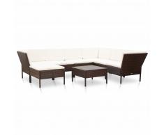 vidaXL Set muebles de jardín 8 piezas y cojines ratán sintético marrón