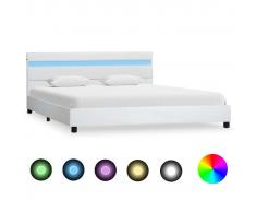 vidaXL Estructura de cama con LED de cuero sintético blanco 140x200 cm