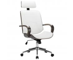 vidaXL Silla oficina con reposacabezas cuero sintético madera blanco
