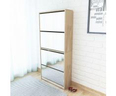 vidaXL Mueble zapatero 4 cajones con espejo roble 63x17x134 cm