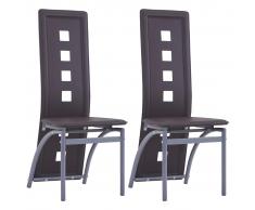 vidaXL Sillas de comedor 2 unidades cuero sintético marrón