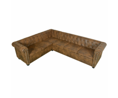 vidaXL Sofá de esquina Chesterfield 6 plazas cuero artificial marrón
