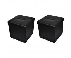 vidaXL Taburete Negro Plegable De Almacenamiento Otomano Reposapiés 2 Piezas