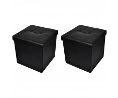 vidaXL Taburete Negro Plegable De Almacenamiento Otomano Reposapiés 2 Piezas