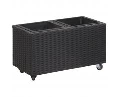 vidaXL Jardinera con 2 macetas ratán sintético negro 60x30x36 cm
