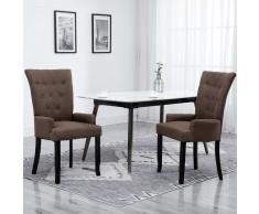 vidaXL Sillas de comedor con reposabrazos tela marrón 2 unidades