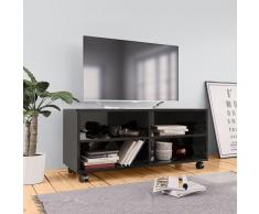 vidaXL Mueble de TV con ruedas aglomerado negro brillante 90x35x35 cm
