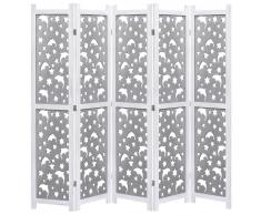 vidaXL Biombo de 5 paneles de madera maciza gris 175x165 cm