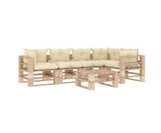vidaXL Set muebles de palés jardín 6 piezas madera cojines color crema