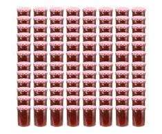 vidaXL Tarros de mermelada de vidrio tapa blanca y roja 96 uds 400 ml
