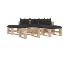 vidaXL Set muebles de palés para jardín 6 pzas madera cojines negros