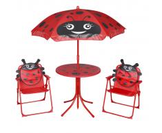 vidaXL Set mesa y sillas de jardín infantil 3 pzas con sombrilla rojo