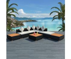 vidaXL Muebles de jardín y cojines 8 piezas ratán sintético negro