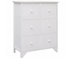 vidaXL Armario auxiliar 6 cajones madera Paulownia blanco 60x30x75 cm
