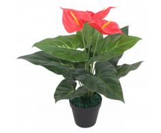 vidaXL Planta de anturio artificial con maceta 45 cm roja y amarilla
